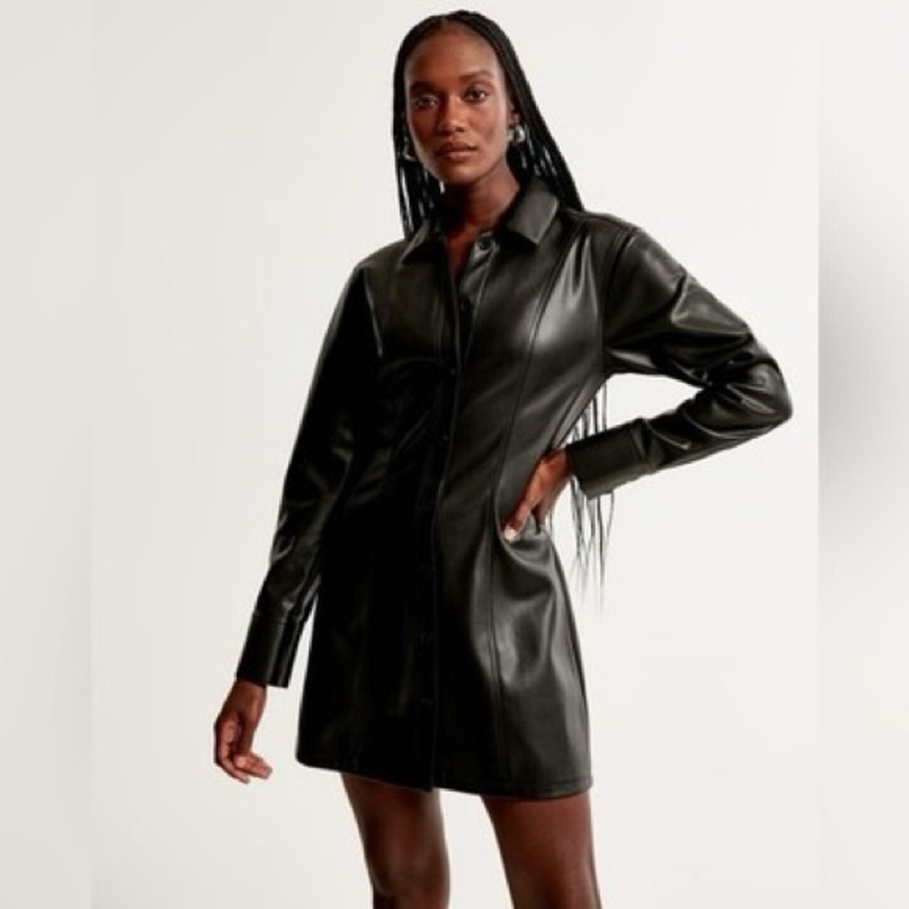 NWT Abercrombie & Fitch Black Faux Leather Shirt Dress/Jacket